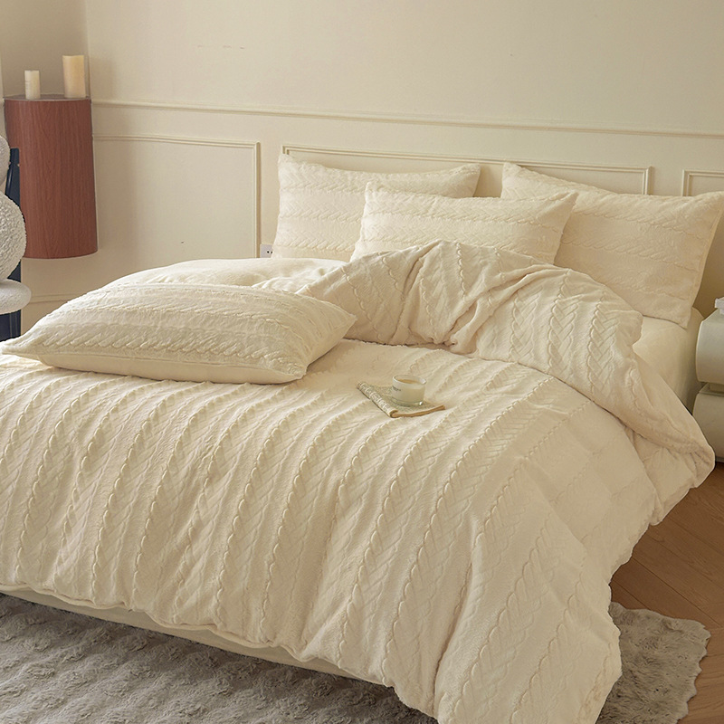4-piece bedding set, microfleece, solid color, luxurious
