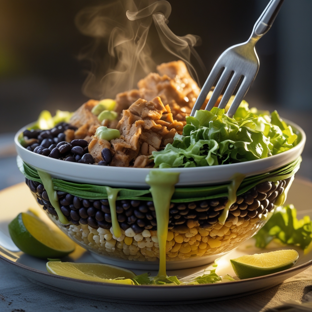 Final Chipotle Turkey & Black Bean Taco Salad with Avocado-Lime Dressing & Crunchy Blue Corn Strips