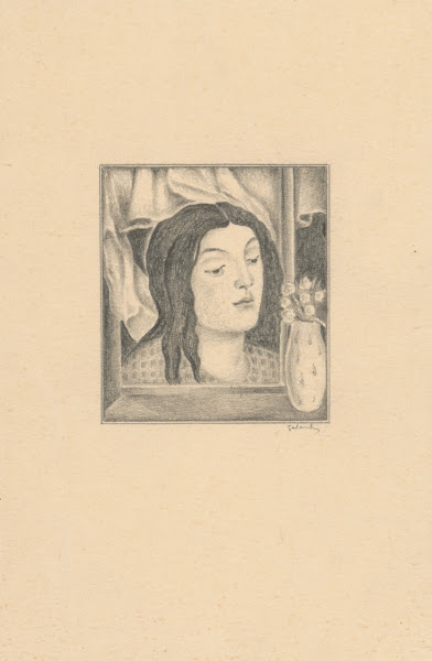 Painting of a Woman with Long Hair Vase and Flowers 19261927