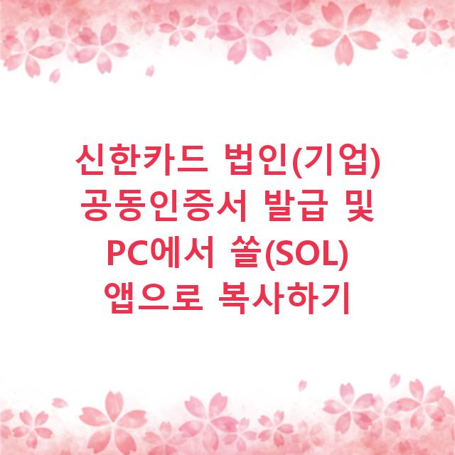 신한카드 법인(기업) 공동인증서 발급 및 PC에서 쏠(SOL) 앱으로 복사하기