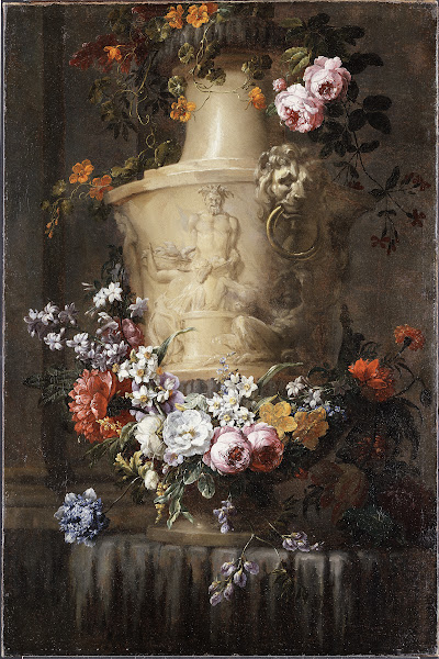 Marble Vase with Garland of Flowers