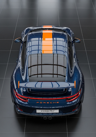 Top-Down Porsche GT3 in Blue and Orange