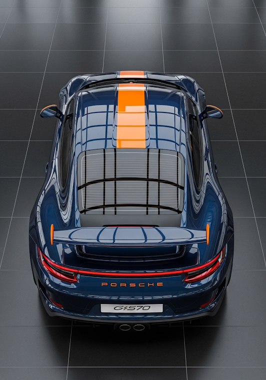 Top-Down Porsche GT3 in Blue and Orange
