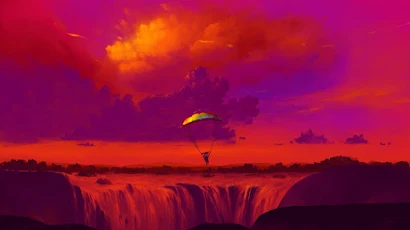 Bisbiswas, Digital Art, Parachutes, Waterfall, Nature Full HD Wallpaper Background