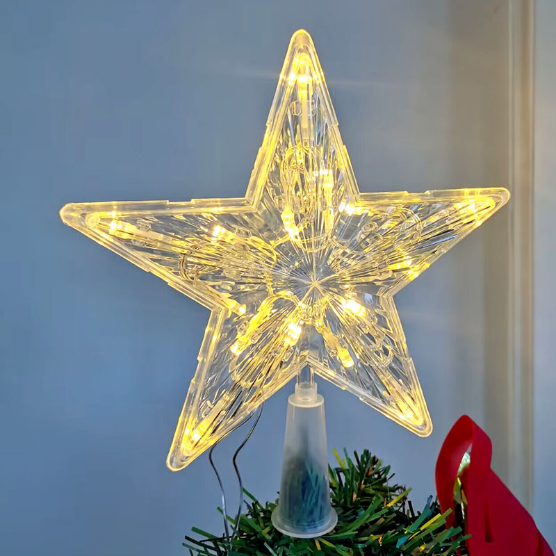 Transparenter LED-Weihnachtsbaum-Spitzenstern, batteriebetrieben