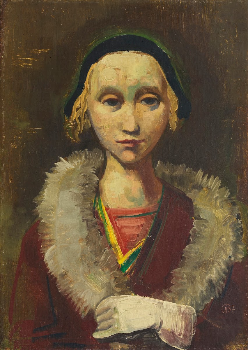 Brustbild eines Mädchens mit Pelzkragen und Hut 1937