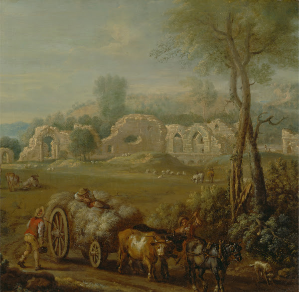 Haycart Passing a Ruined Abbey ca 1745