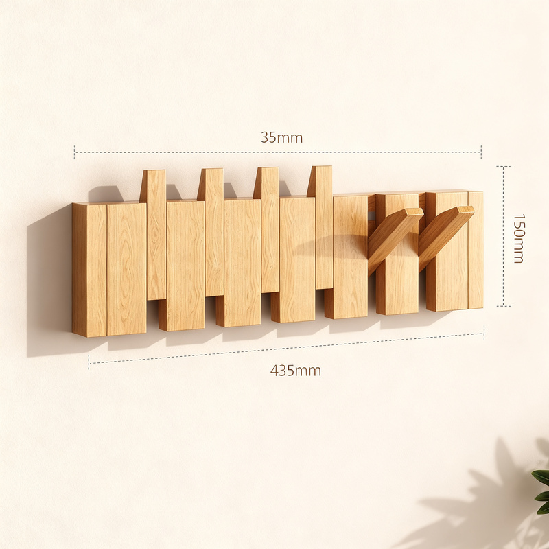 Wooden wall coat rack made of beech, 3–12 hooks
