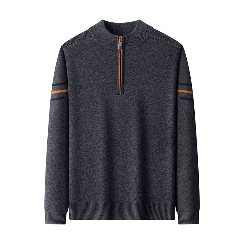 Men's knitted sweater with zipper and stand-up collar