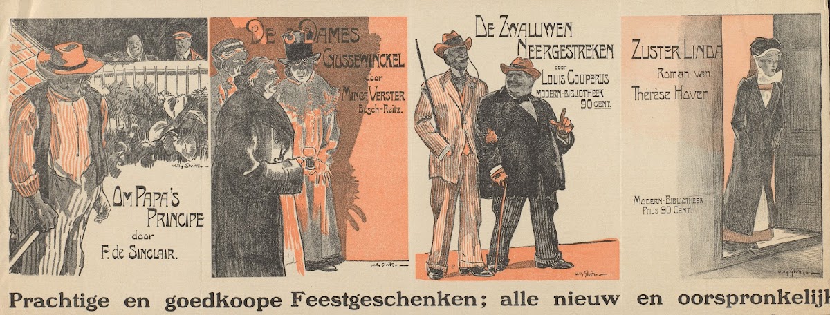 Reclamebiljet voor vier uitgaven van de Modern Bibliotheek c 1911