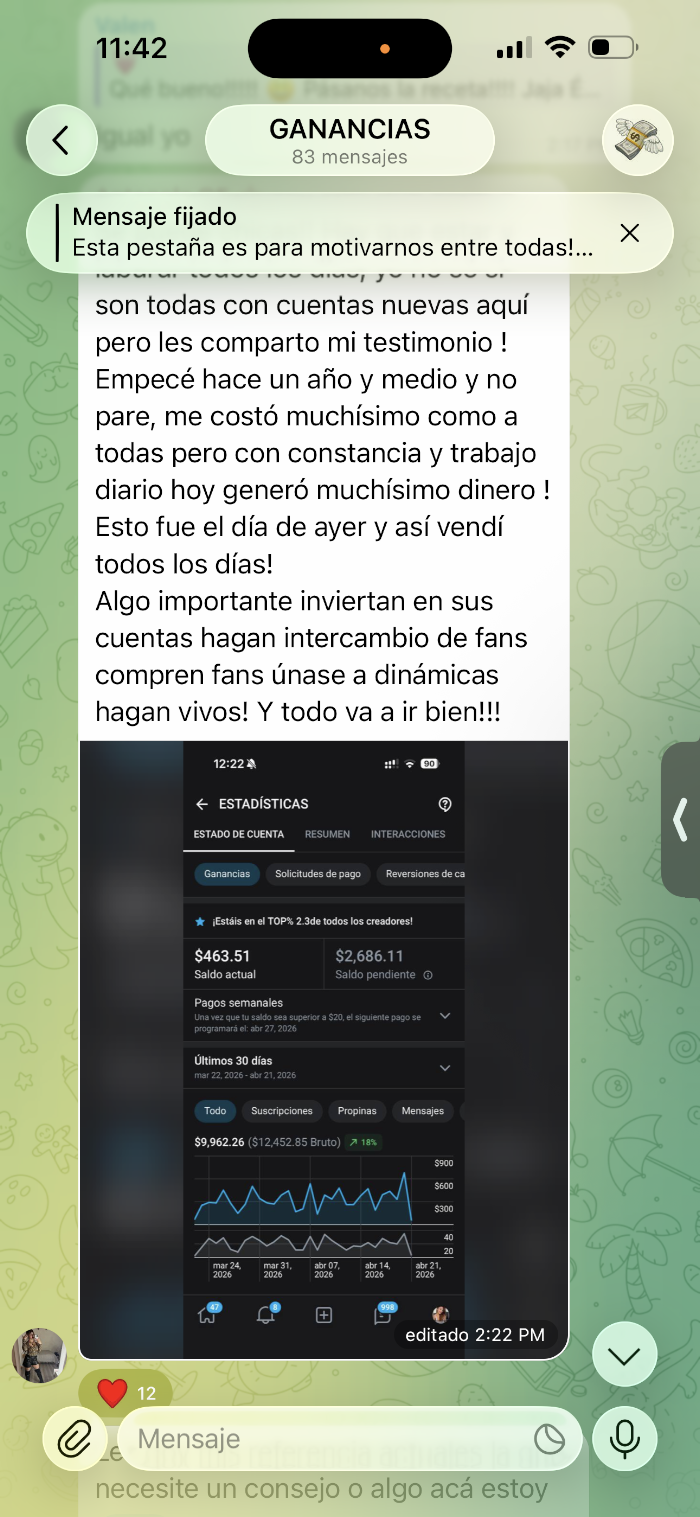 Captura de mensaje real de una creadora de la comunidad