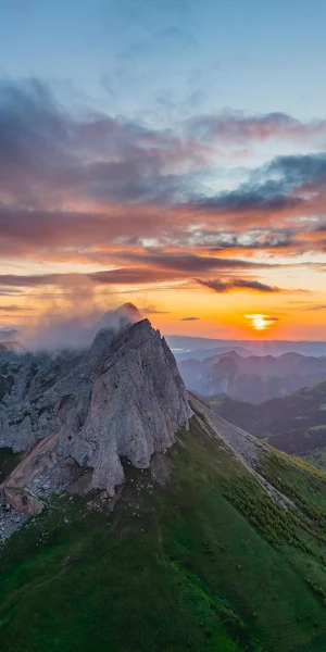 Mountain Landscape, Sunrise, Peak, Scenery 4K Wallpaper Background