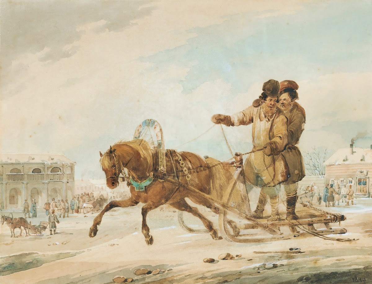 Sleigh Ride Through A Russian Town 1840