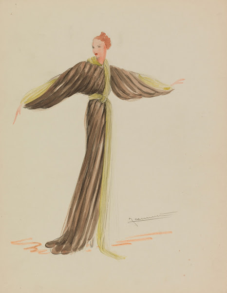 Manteau brun travaillé en bandes avec bordure verte 1938
