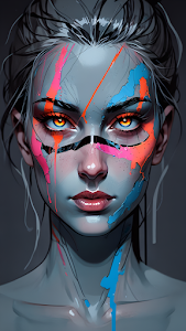 Woman with Neon Paint Drips on Monochrome Face