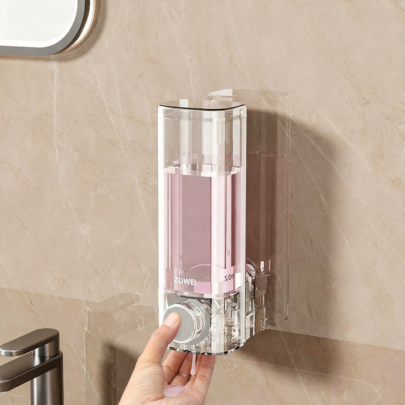 Wall soap dispenser, self-adhesive, pump