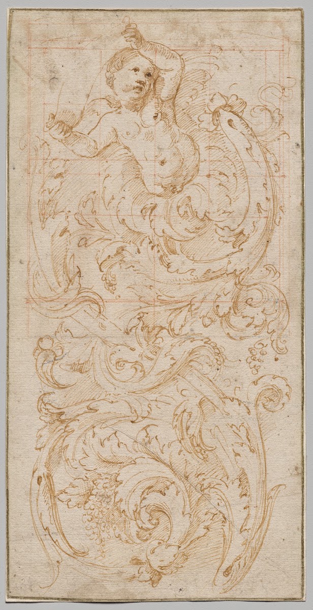 Design for a Frieze with a Putto and Acanthus Leaves c 1520