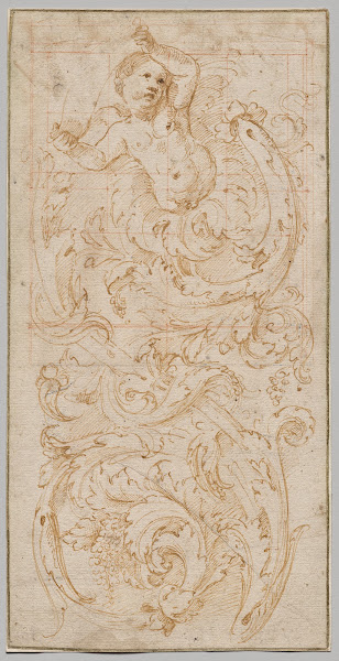Design for a Frieze with a Putto and Acanthus Leaves c 1520
