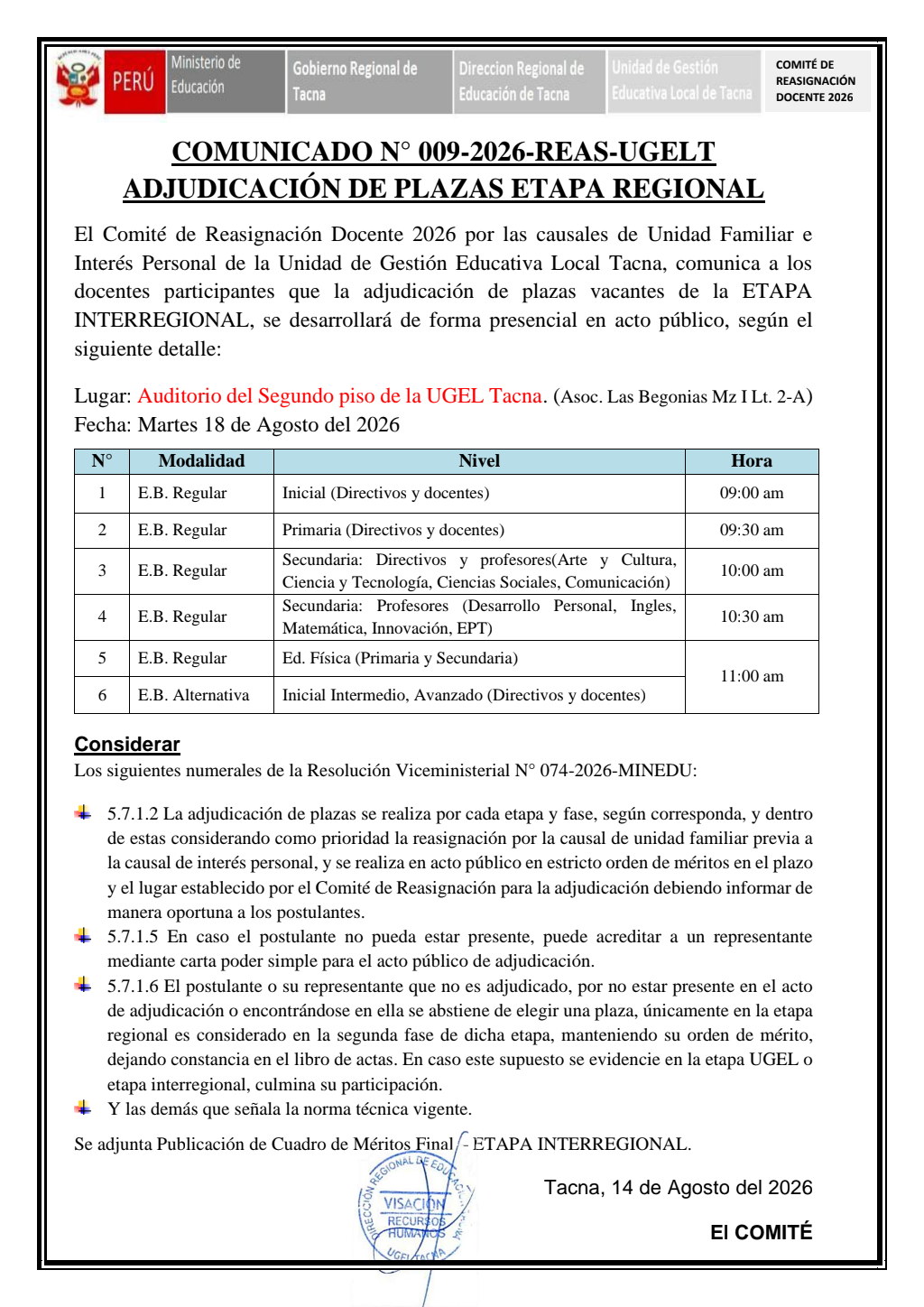 Publicación de Plazas - Etapa Interregional 2026