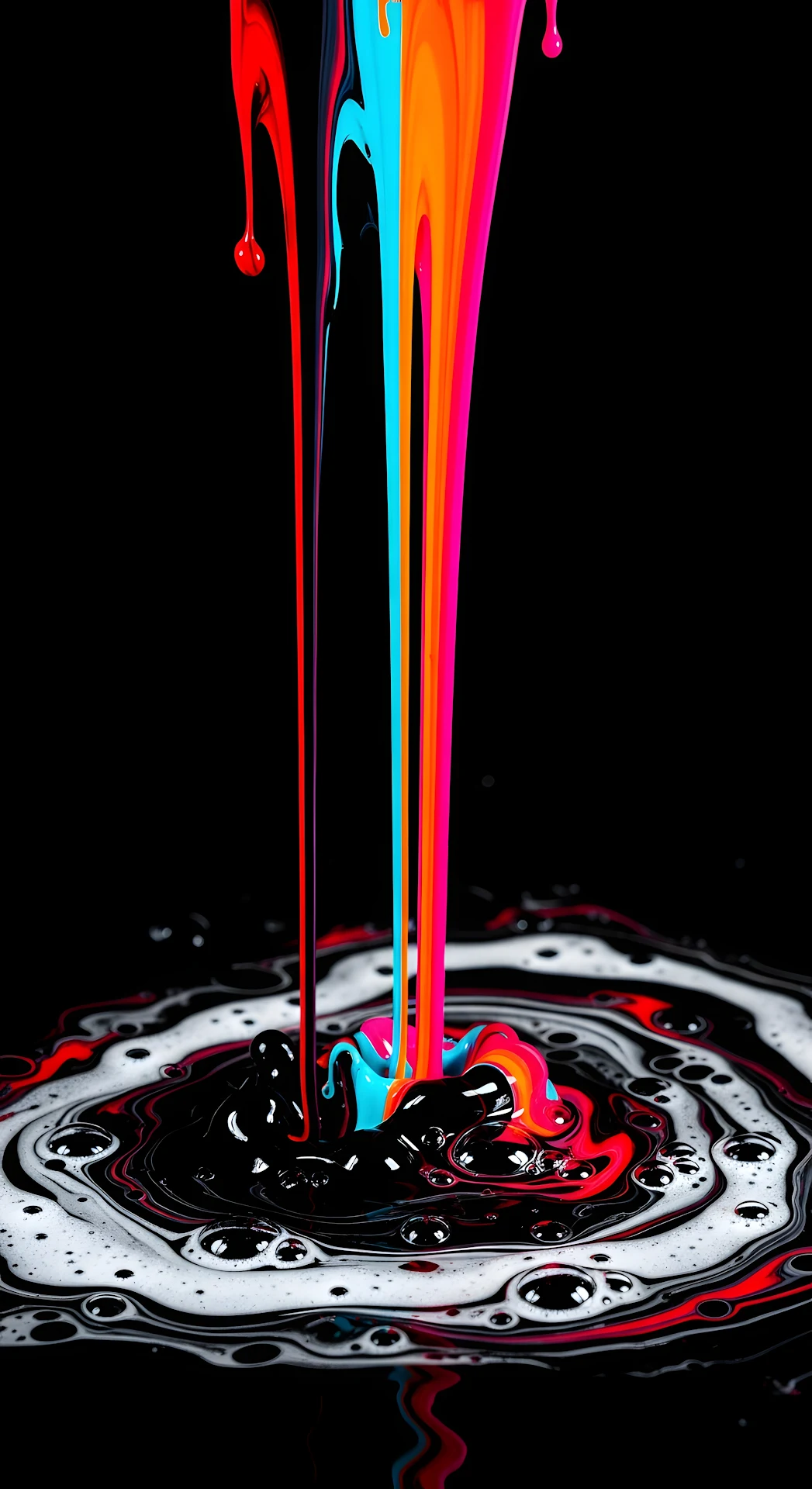 Vibrant Abstract Fluid Art Wallpaper with Dripping Black, Red, Orange, and Blue Swirls - Free 4K mobile Wallpaper