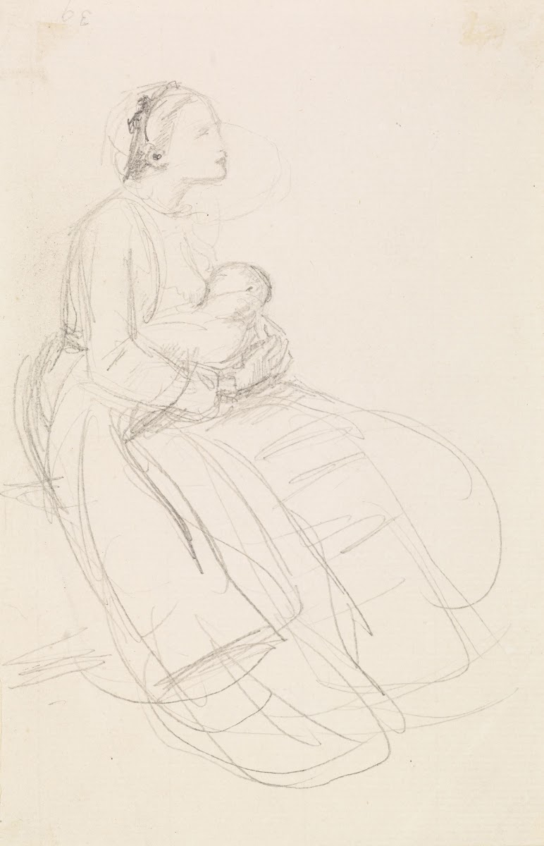 Female  Sketch of Mother breastfeeding her Baby 1860