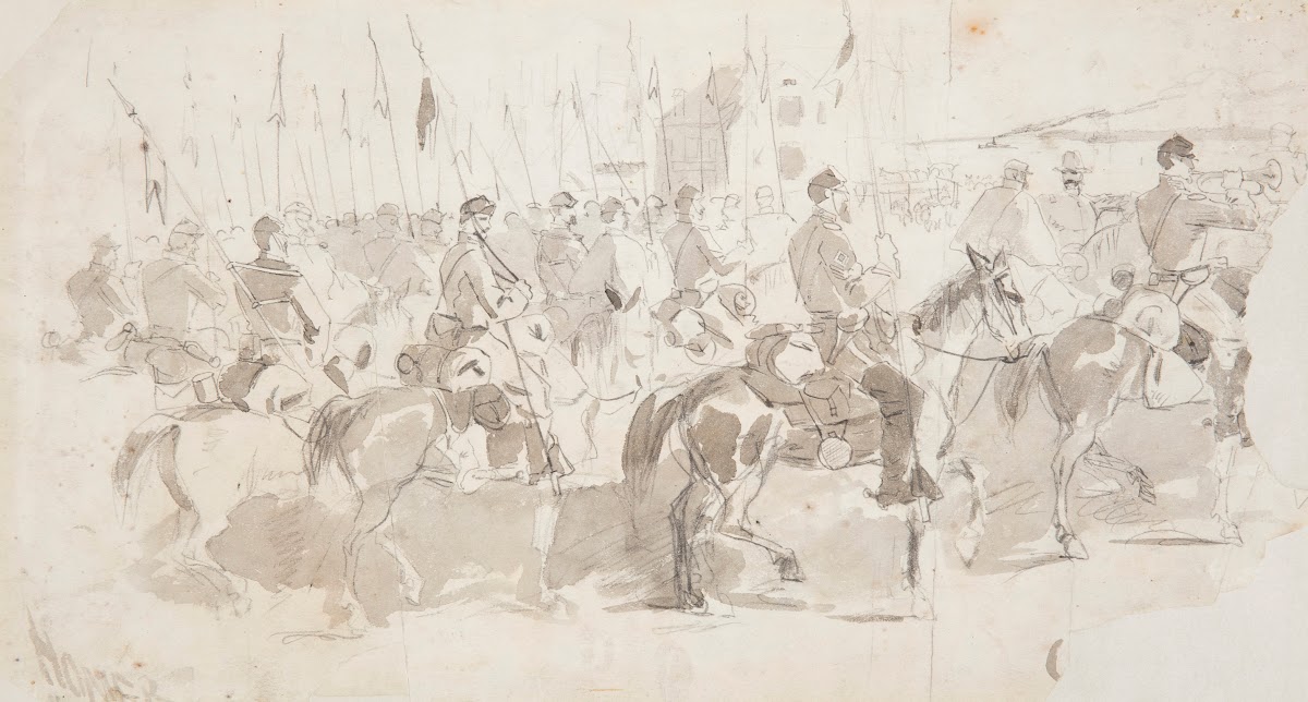 General McClellans Sixth Cavalry Regiment Embarking at Alexandria for Old Point