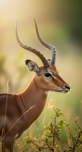 Close-up Portrait of a Male Impala Antelope with Lyre-Shaped Horns in Bushveld - Free mobile Wallpaper