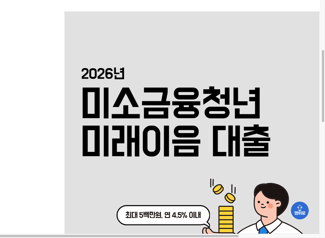 여수시청년지원센터 누리집의 청년 미래이음 대출 신청 방법 미소금융 대상 안내 화면