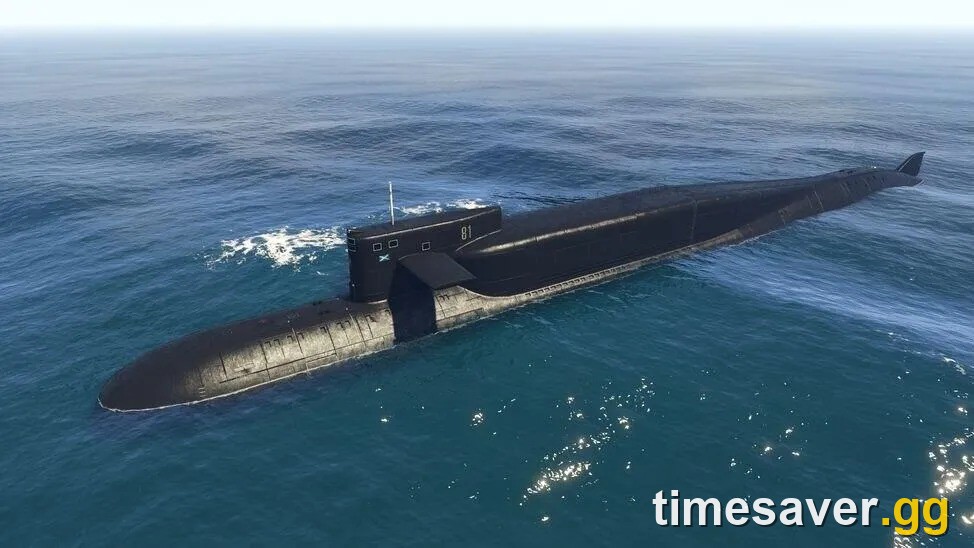 The Kosatka submarine on open water in GTA Online, used to launch the Cayo Perico Heist