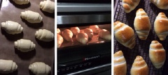 Bạn cứ tiếp tục làm cho tới khi đủ 8 chiếc bánh, rồi đậy lại để bột nở lớn thêm nữa. Sau đó, bạn quết một lớp lòng đỏ trứng đều khắp bánh, rồi cho vào lò nướng đã được làm nóng trước ở nhiệt độ 220 độ C, nướng trong 10 phút.