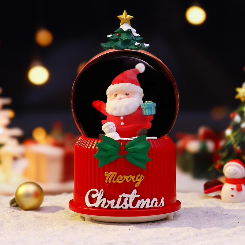 Weihnachts-Spieluhr mit Glaskugel und Schneeeffekt