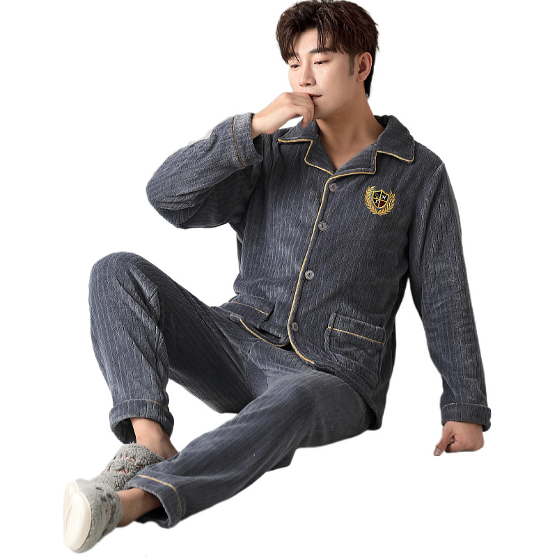 Warmer Herren-Hausanzug, Flanell, College-Stil, gefüttert