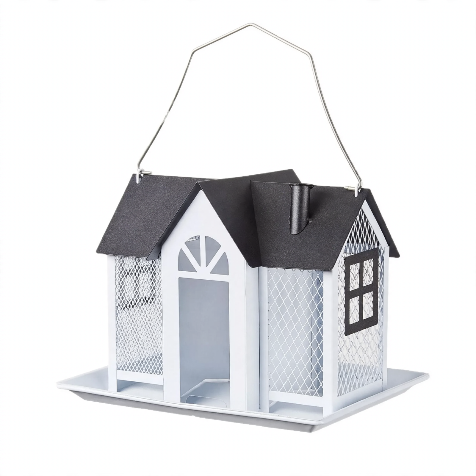 Metal birdhouse for feeding in the garden