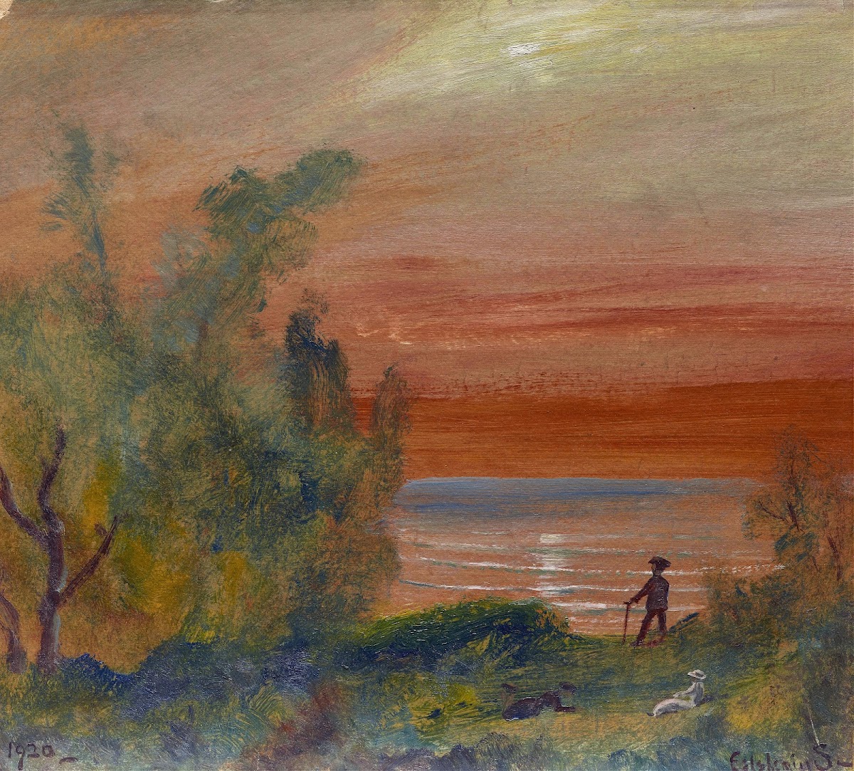 Sunset with Man Standing on Shore 1920