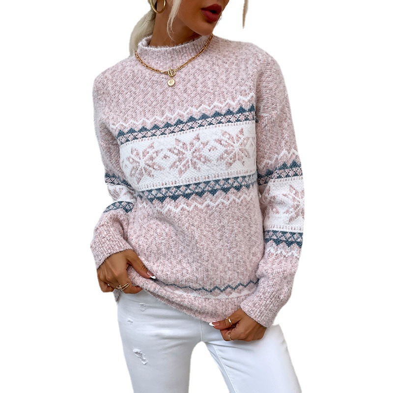 Women's knitted sweater with snowflake pattern