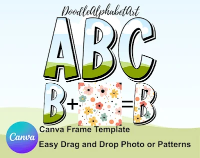 Editable doodle Canva frame preview for Canva Doodle Letter Alphabet Frame Templat