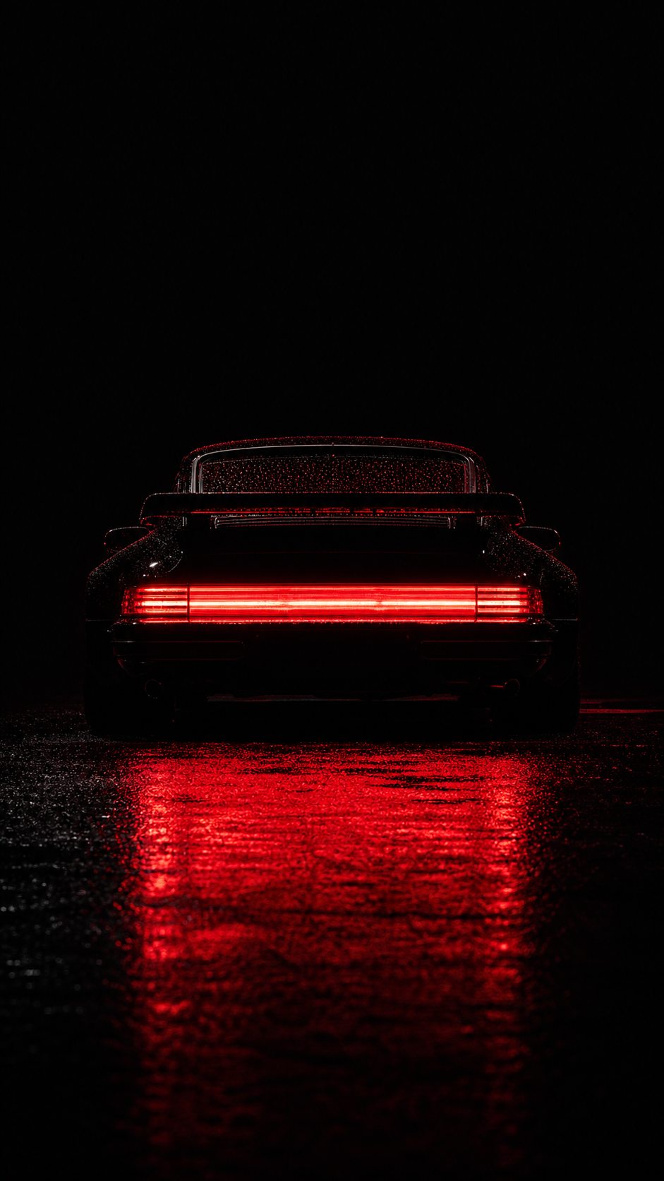 1980s Retro Black Sports Car Tail Lights in the Rain - Free 4K mobile Wallpaper