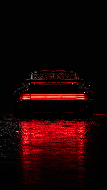 1980s Retro Black Sports Car Tail Lights in the Rain - Free mobile Wallpaper