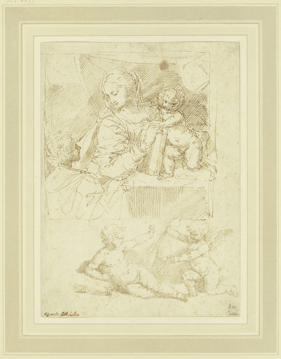 Maria mit dem Jesuskind und dem Johannesknaben darunter lagernder Knabe mit Putt