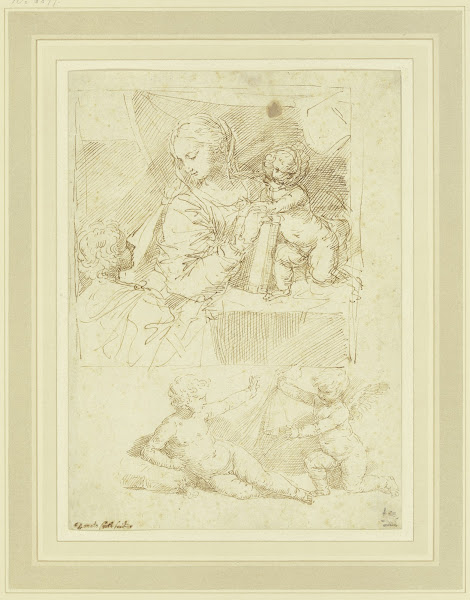 Maria mit dem Jesuskind und dem Johannesknaben darunter lagernder Knabe mit Putt