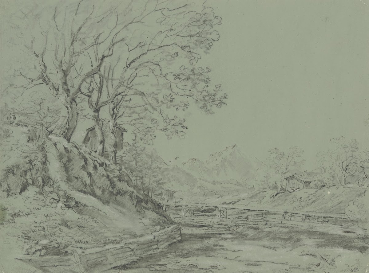 Kleiner Fluß mit Bäumen am Ufer 1883
