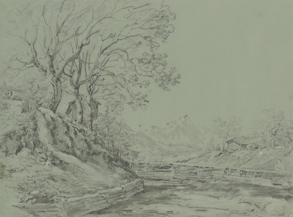 Kleiner Fluß mit Bäumen am Ufer 1883
