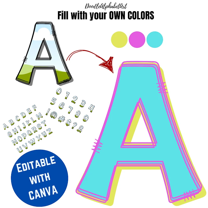 Editable kids Canva frame preview for Canva Frames Sketched Kids Alphabet Templa