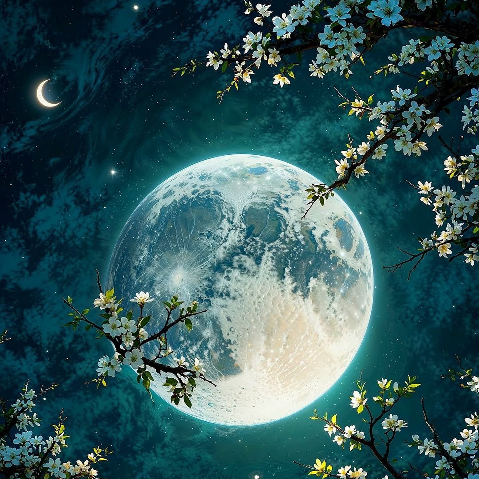 Download Moonlight, Blossom, Nightscape, Celestial Full HD iPhone