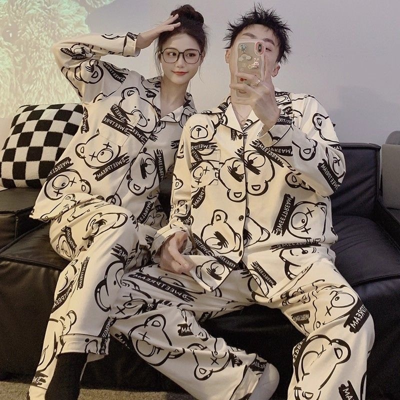 Couple's cartoon pajama set, long-sleeved