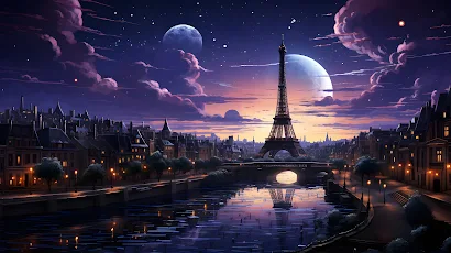 Ai Art, City Lights, Paris, Reflection, Digital Art 5K Wallpaper Background