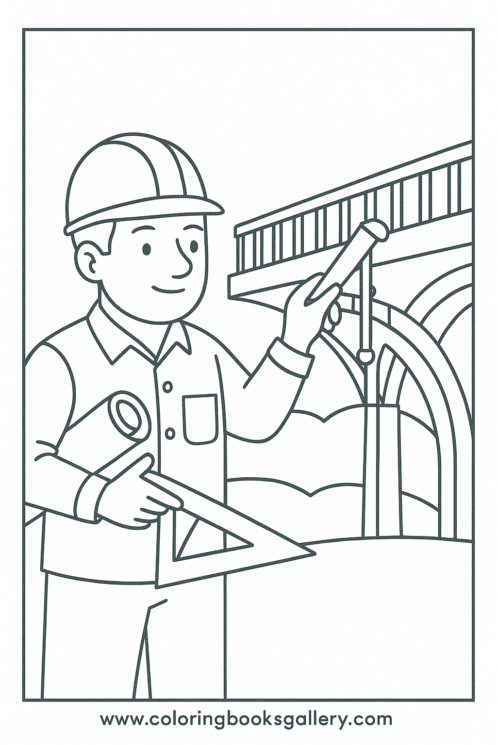 Engineer building a bridge – Free Printable Coloring Sheet for Kids and Adults – printable coloring page