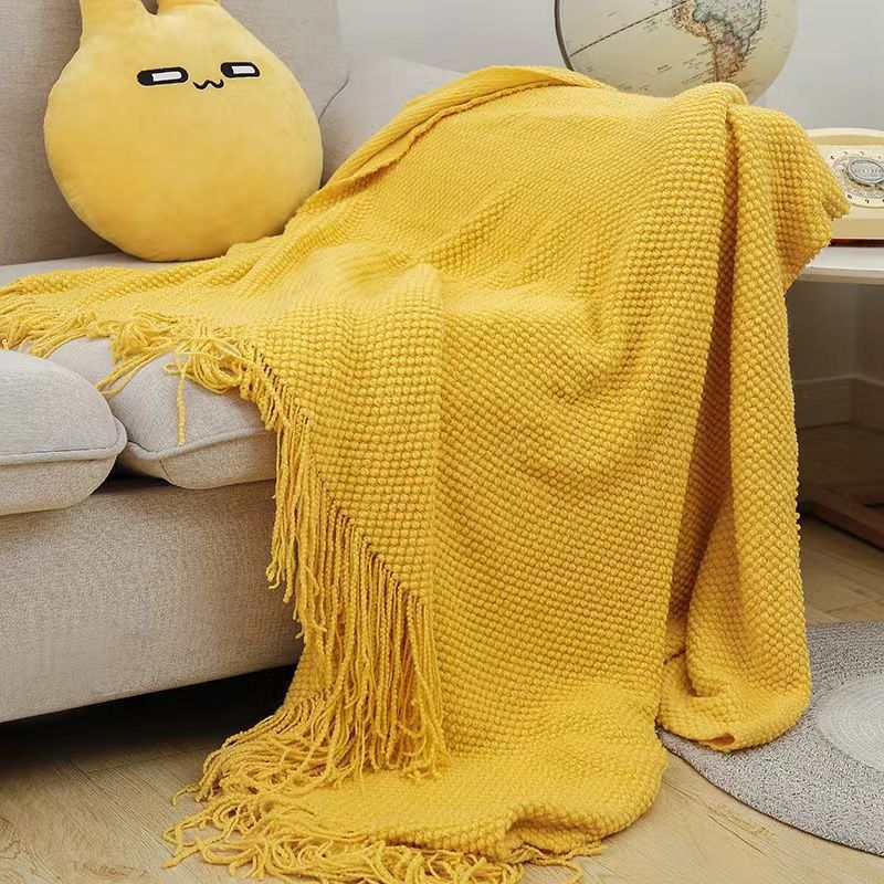 Modern knitted blanket with fringes, acrylic, 130x180cm or 130x230cm