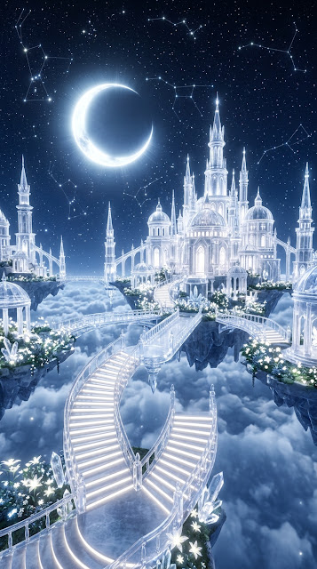 Celestial City in the Clouds with Translucent Crystal Spires - Free mobile Wallpaper