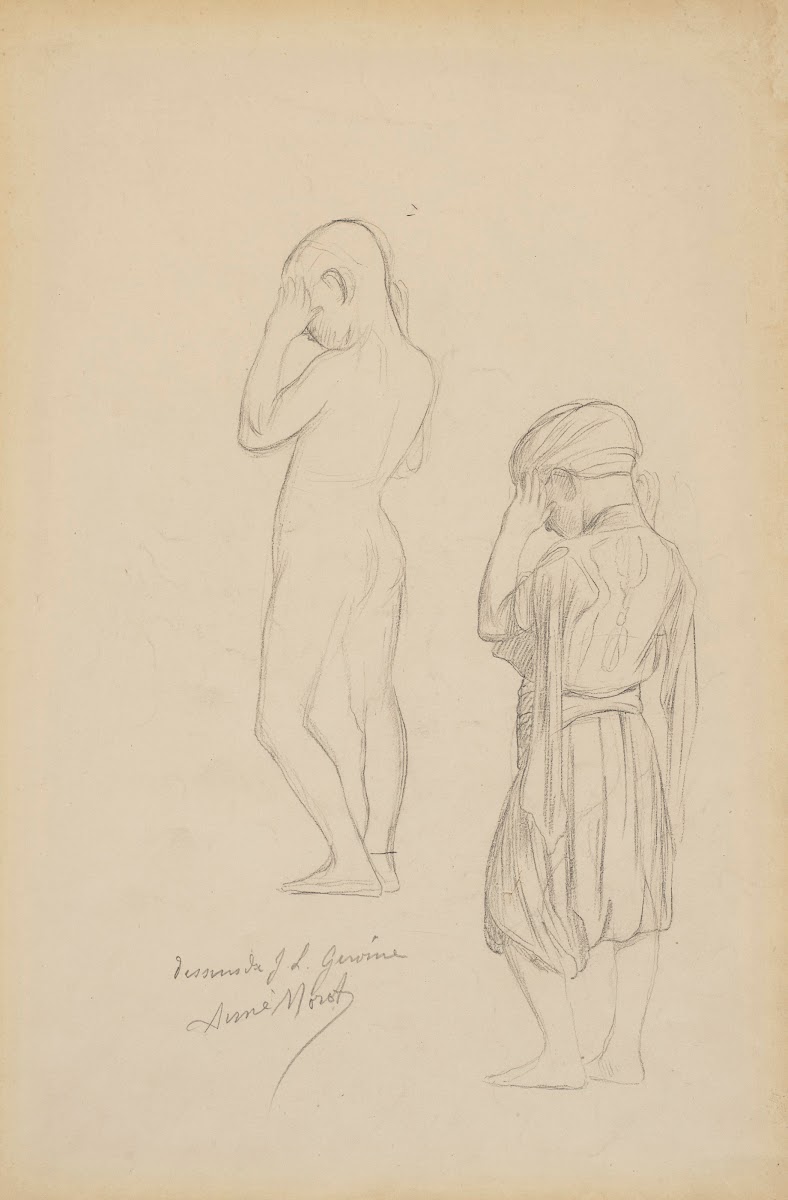 Two studies of a standing boy holding his hands up in prayer